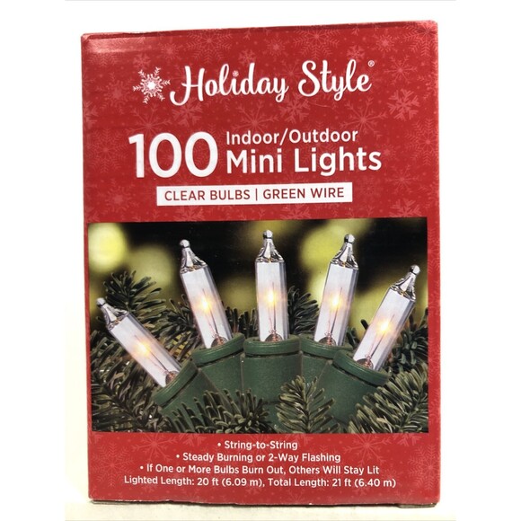Christmas Lights 100 Mini Clear Bulbs Green Cord Indoor/Outdoor by Holiday Style - Picture 2 of 8